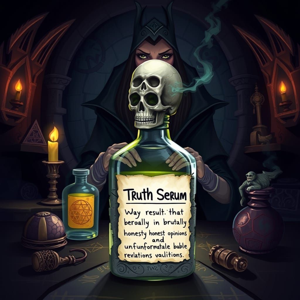 Dark Fantasy Truth Serum Potion in a Gothic Horror Setting