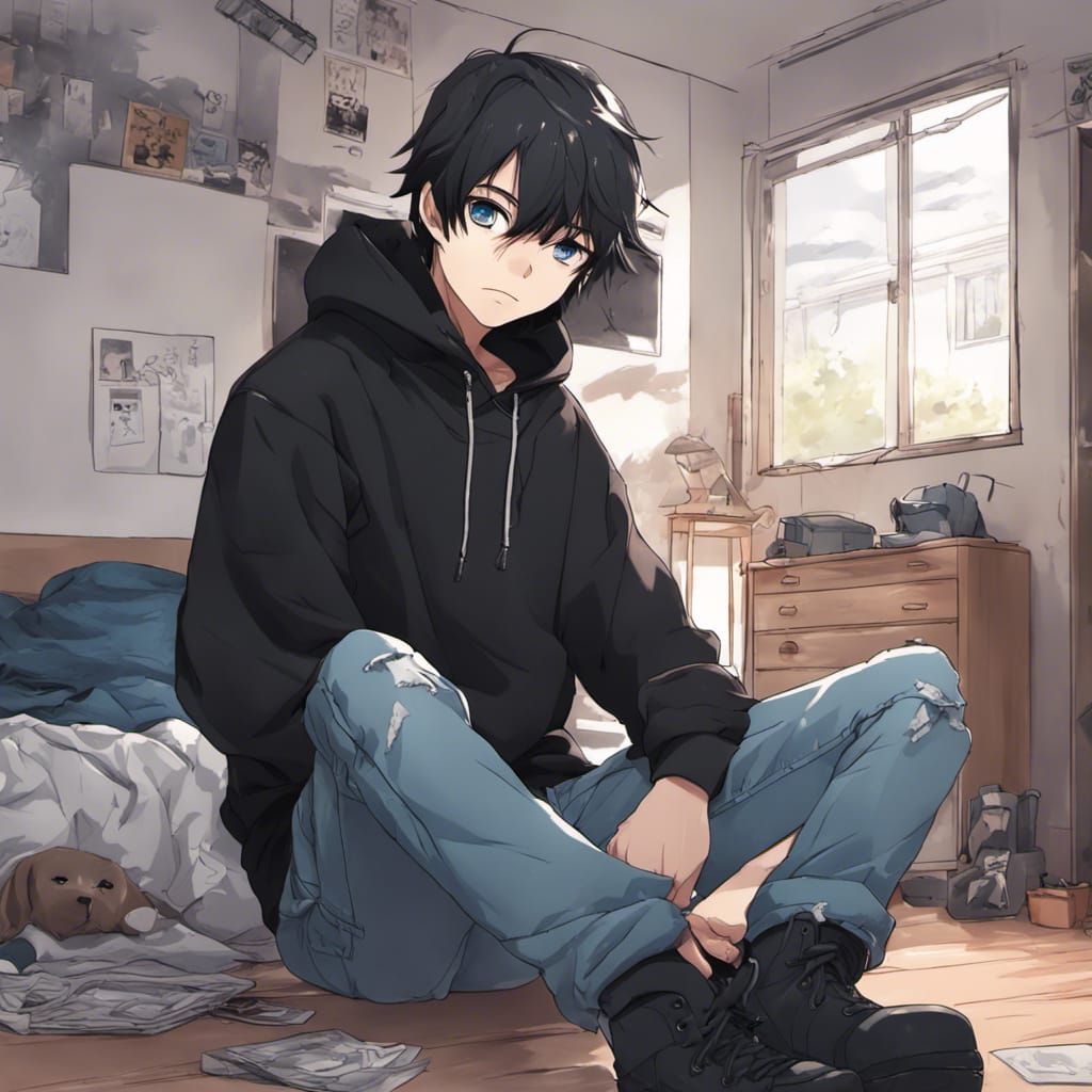 Anime Style Teenager in Bedroom