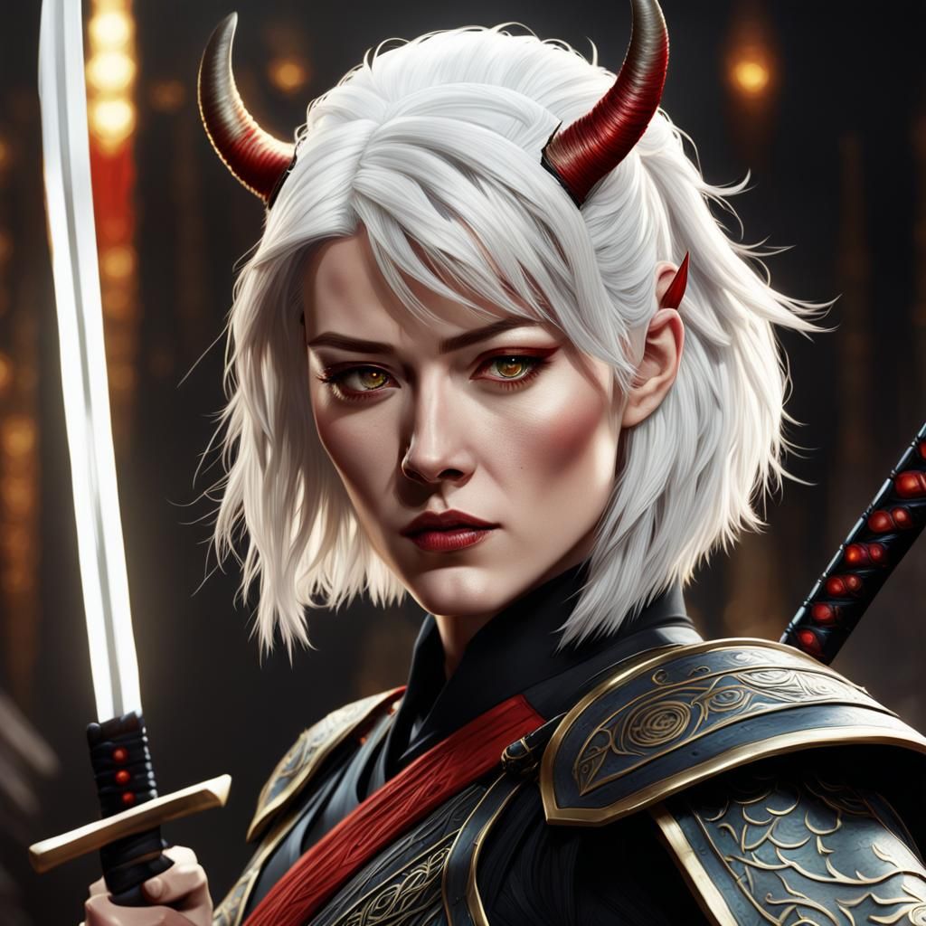 Fantasy Portrait: Pale Woman with Katana in Anime Style