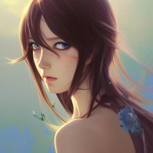 Cute Anime Girl Portrait in Hyperdetailed Digital Art