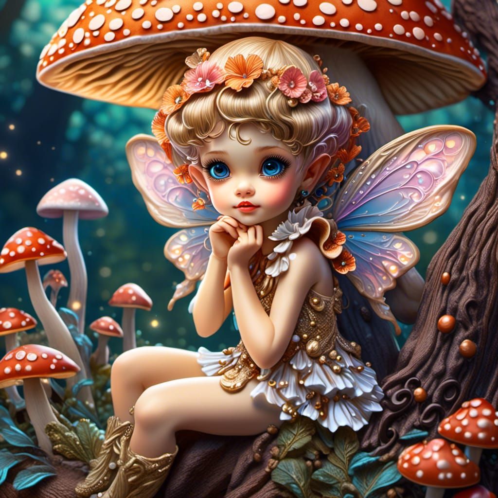 Mushroom Fairy in Hyperrealistic Fairycore Style