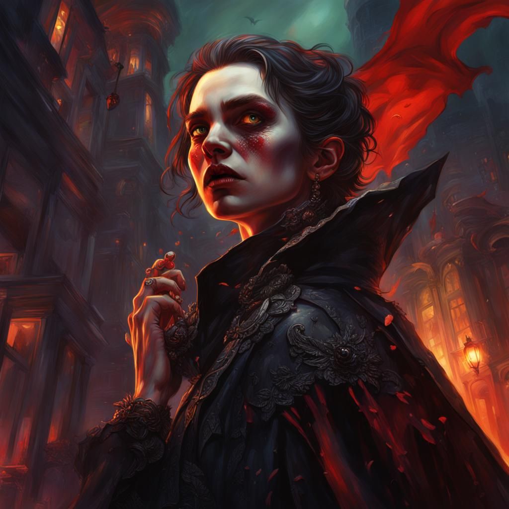 Dramatic Vampire Portrait in Hyperrealistic Splash Art