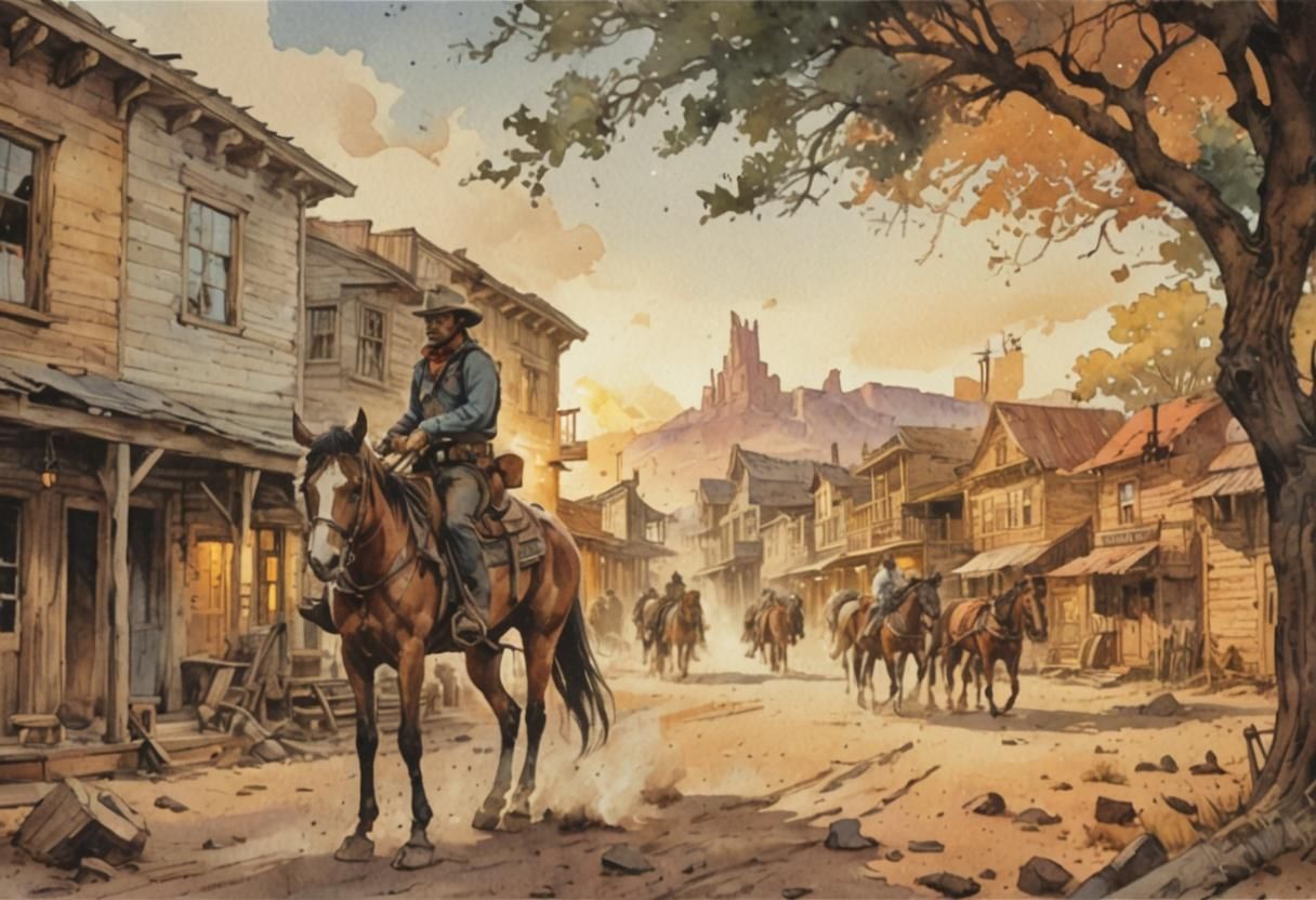 Lone Cowboy in Watercolor Comic Book Art