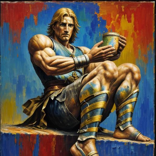 Achilles' Contemplation: An Expressionist Oil Painting