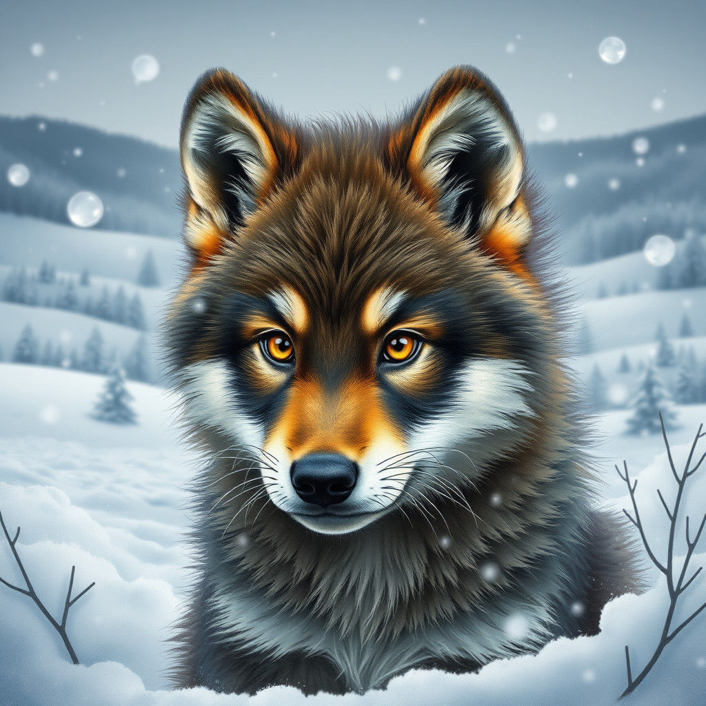 Wolf Pup in Winter Landscape