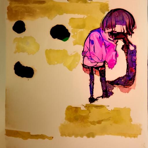 Expressive Watercolor Art: Crying with Teal and Purple