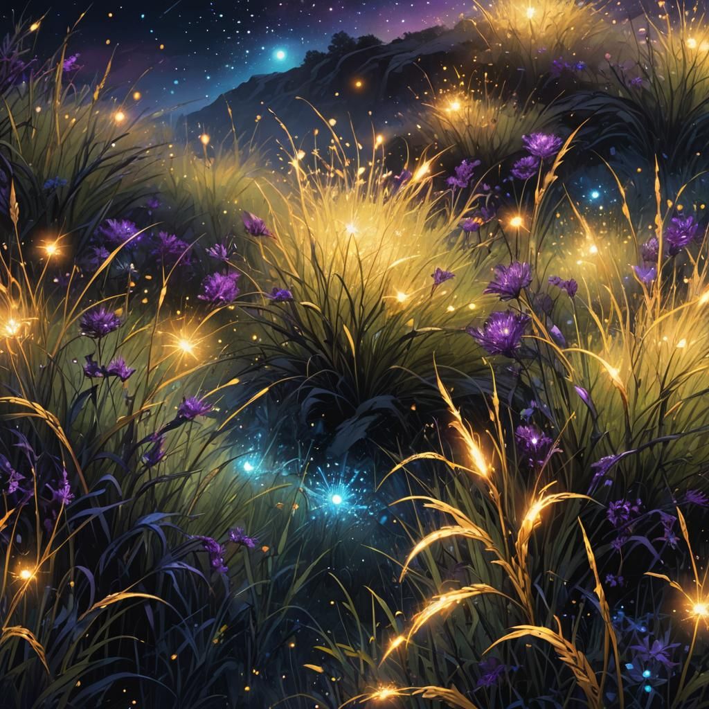 Glowing Grass Illuminates Starry Expanse in Concept Art