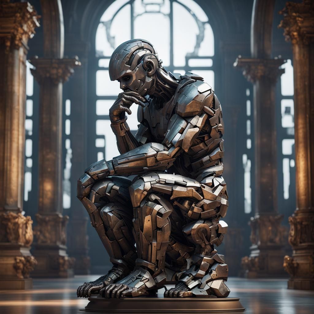 The Thinker Sculpture in Disjointed Metal