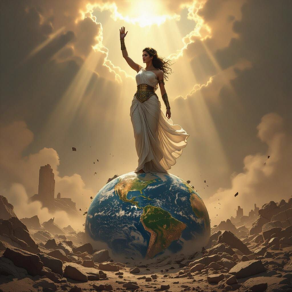 Powerful Woman Crushes Earth in Ancient Greek Style