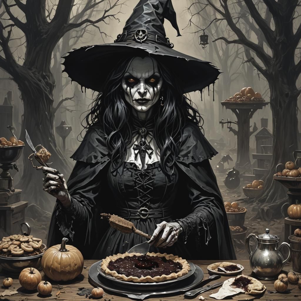 Sinister Gothic Pie Witch, Dark Fantasy Art