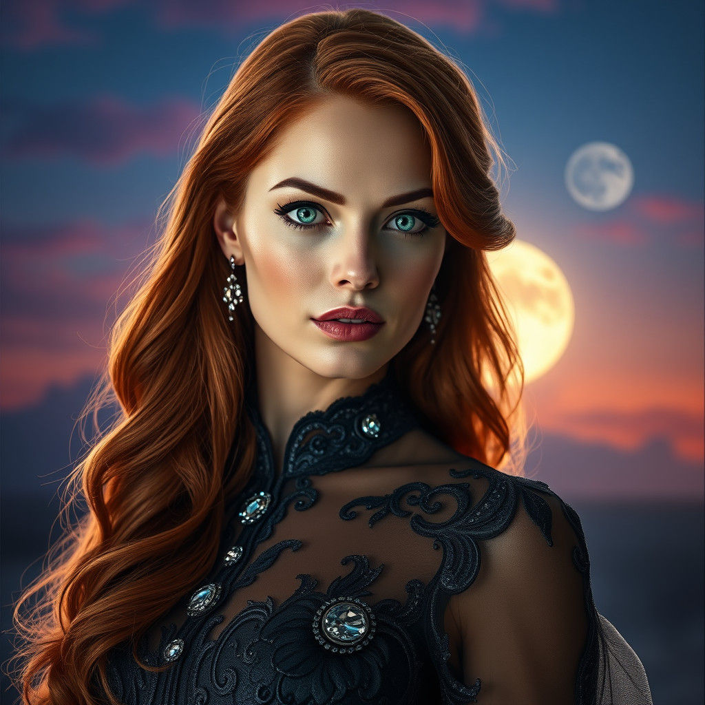 Statuesque Lady with Emerald Eyes in Haute Couture