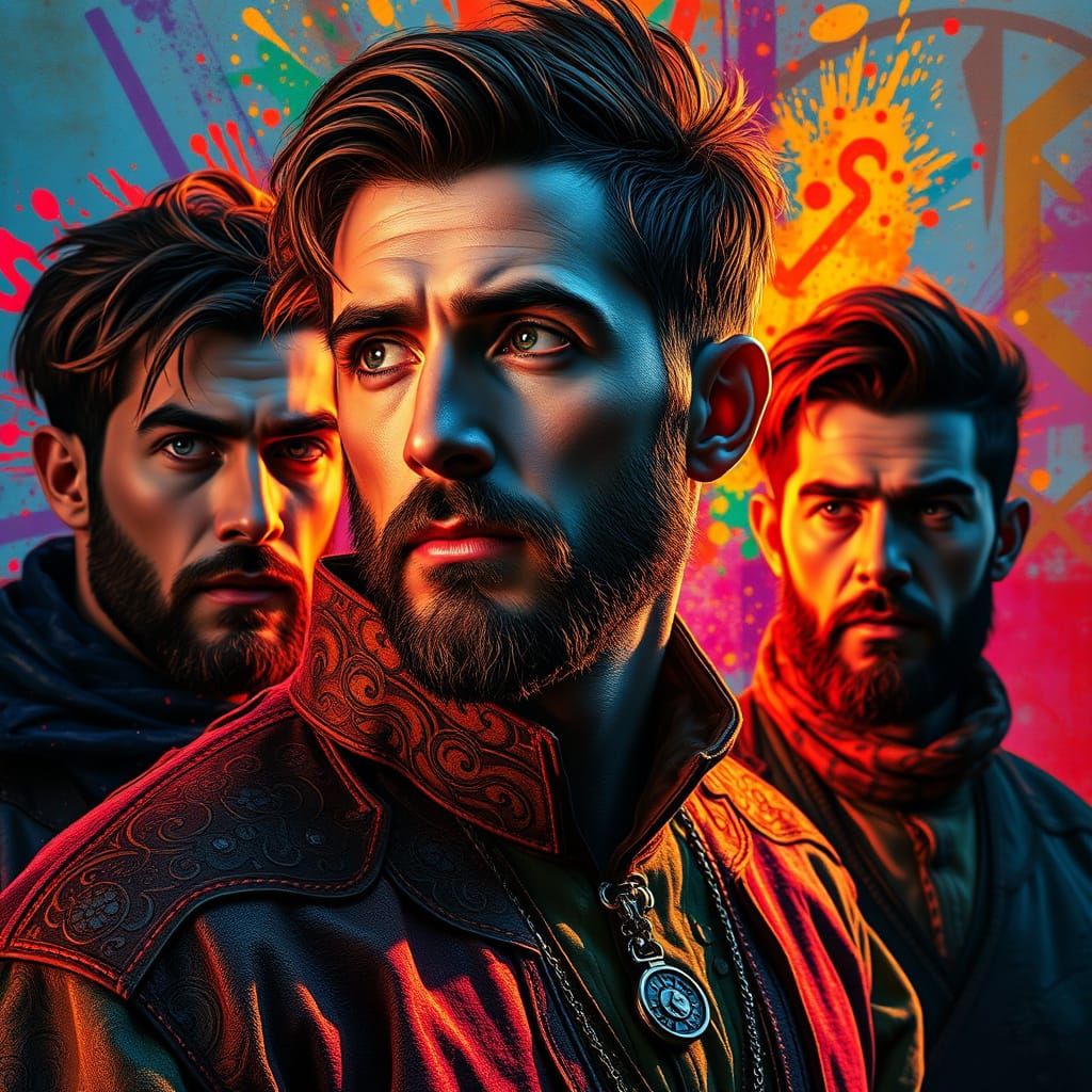 Hyperrealistic Men in Dramatic, Colorful Concept Art