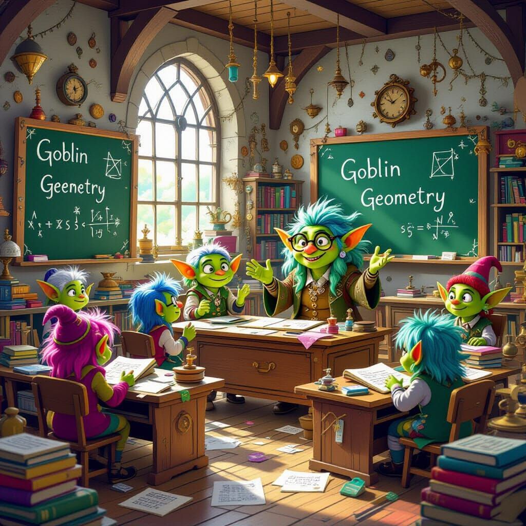 Teenage Goblins Learn Magic Math in Cluttered Classroom
