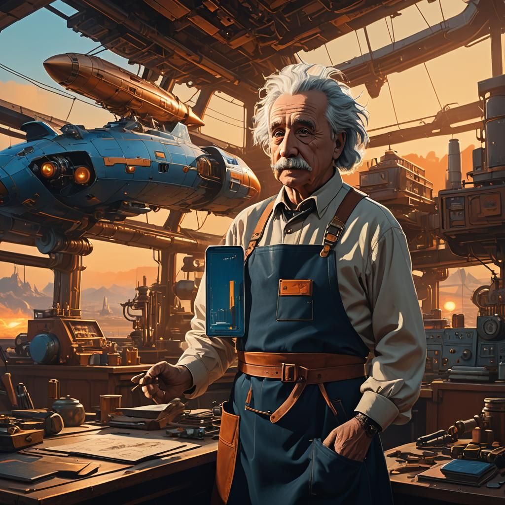 Einstein's Steampunk Spaceship: Retro-Futuristic Concept Art