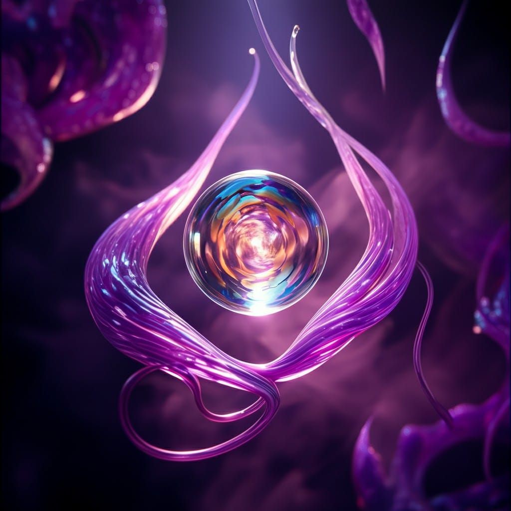 Iridescent Orb in Purple Mist: Dreamlike Glasswork