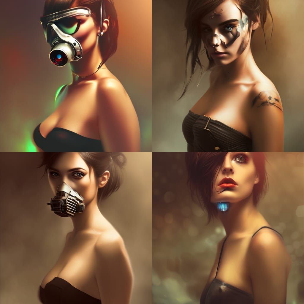 Woman in Gas Mask, Comic Book Art Portrait