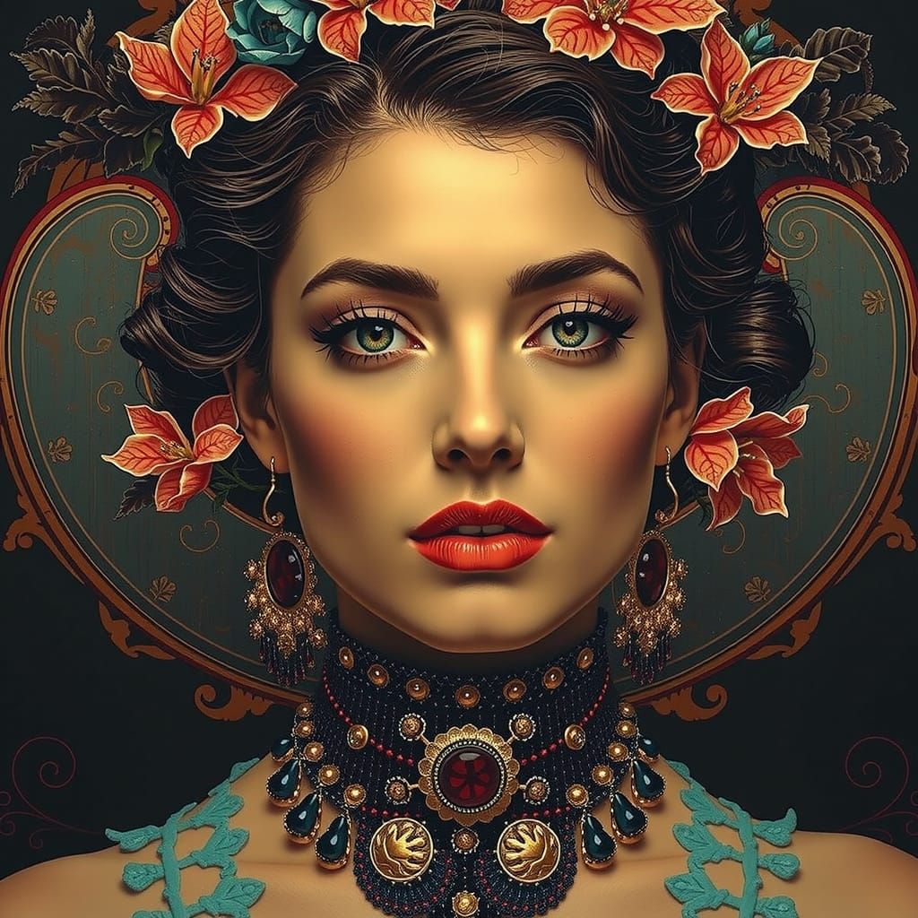 Vintage Pin-Up Women Celebrating Self-Love in Red Tones