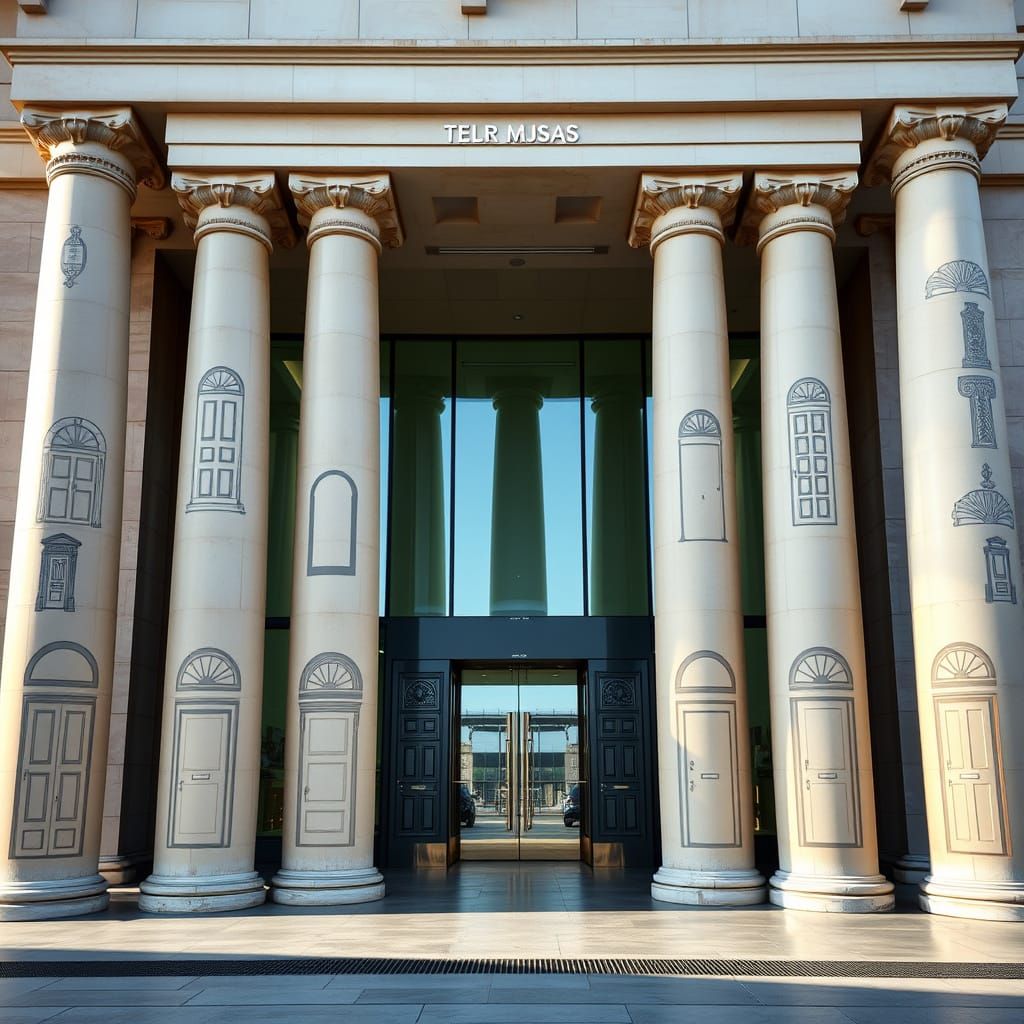 Ornate Columns with Etched Door Designs