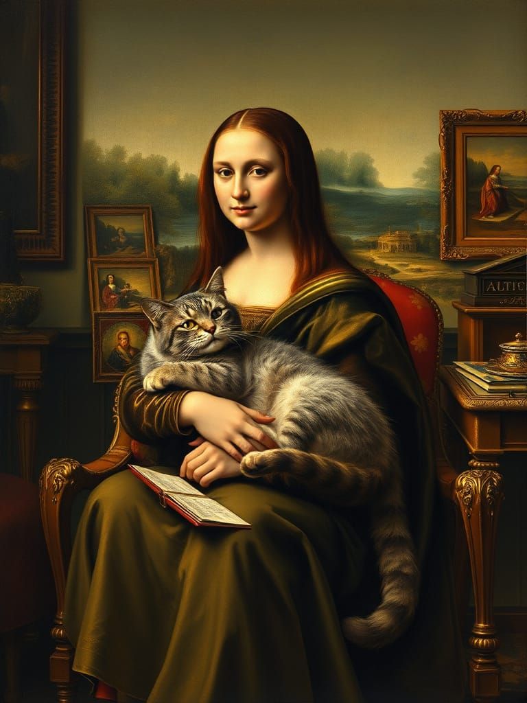 Mona Lisa with Cat in Renaissance Style