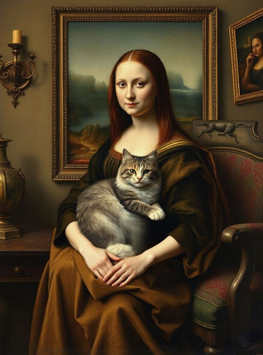 Mona Lisa with Cat, Renaissance Style