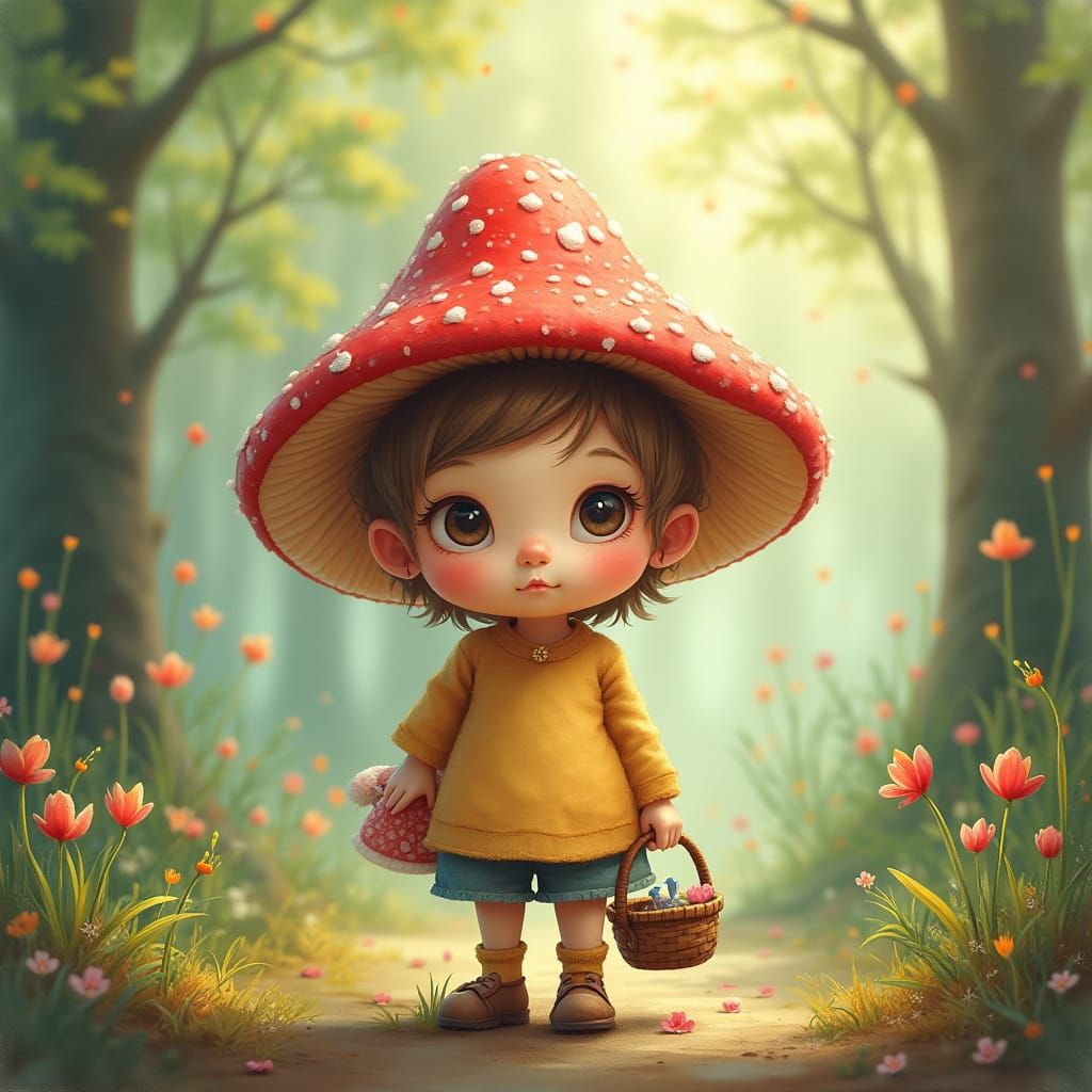 Mushroom Child in Whimsical Forest