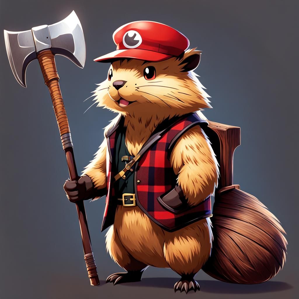 Beaver-Lumberjack Pokemon with Axe and Plaid Vest