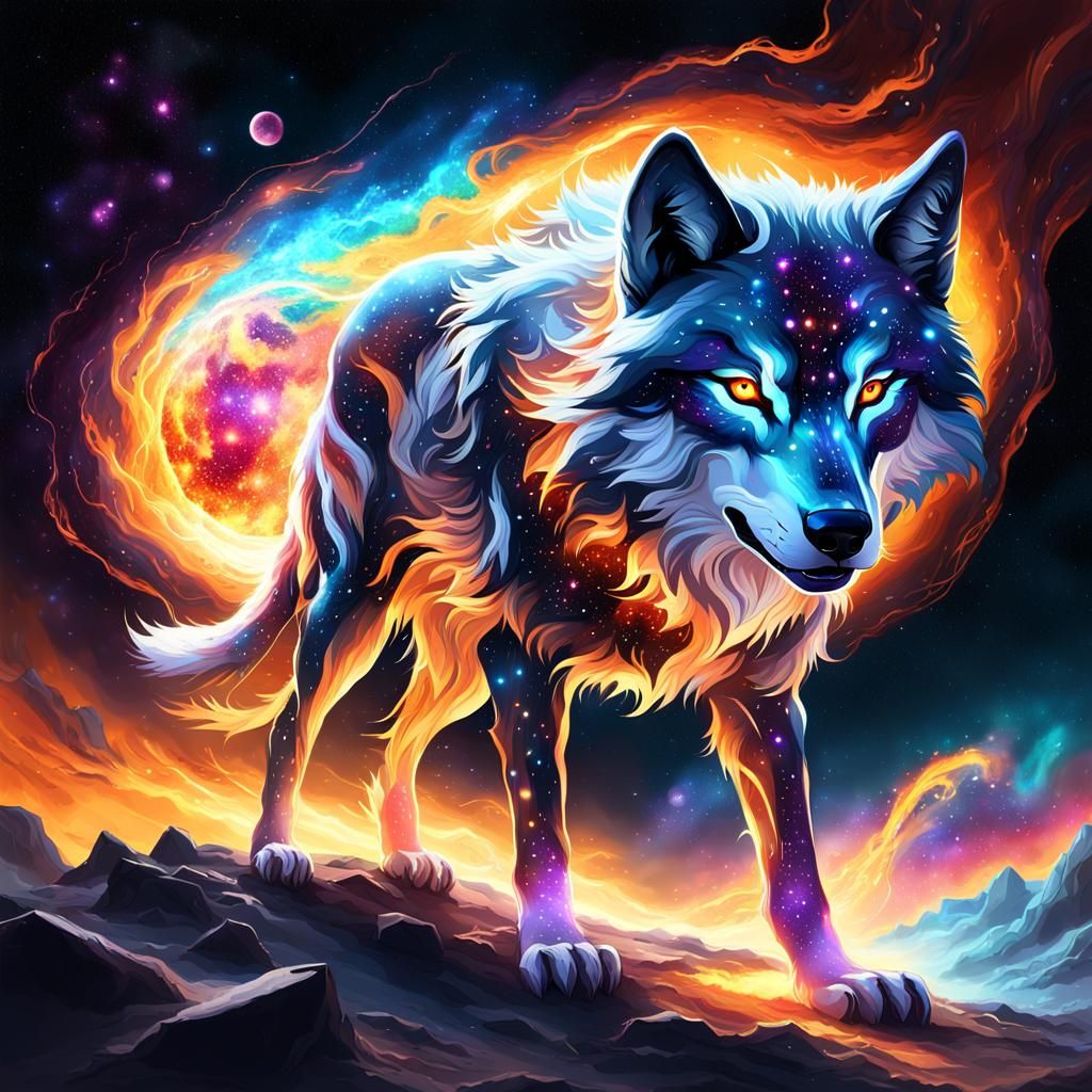 Cosmic Wolf Rides the Edges of the Celestial Forge