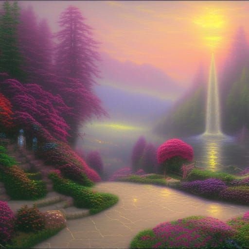 Ethereal Purple Sunset in Fantasy Landscape