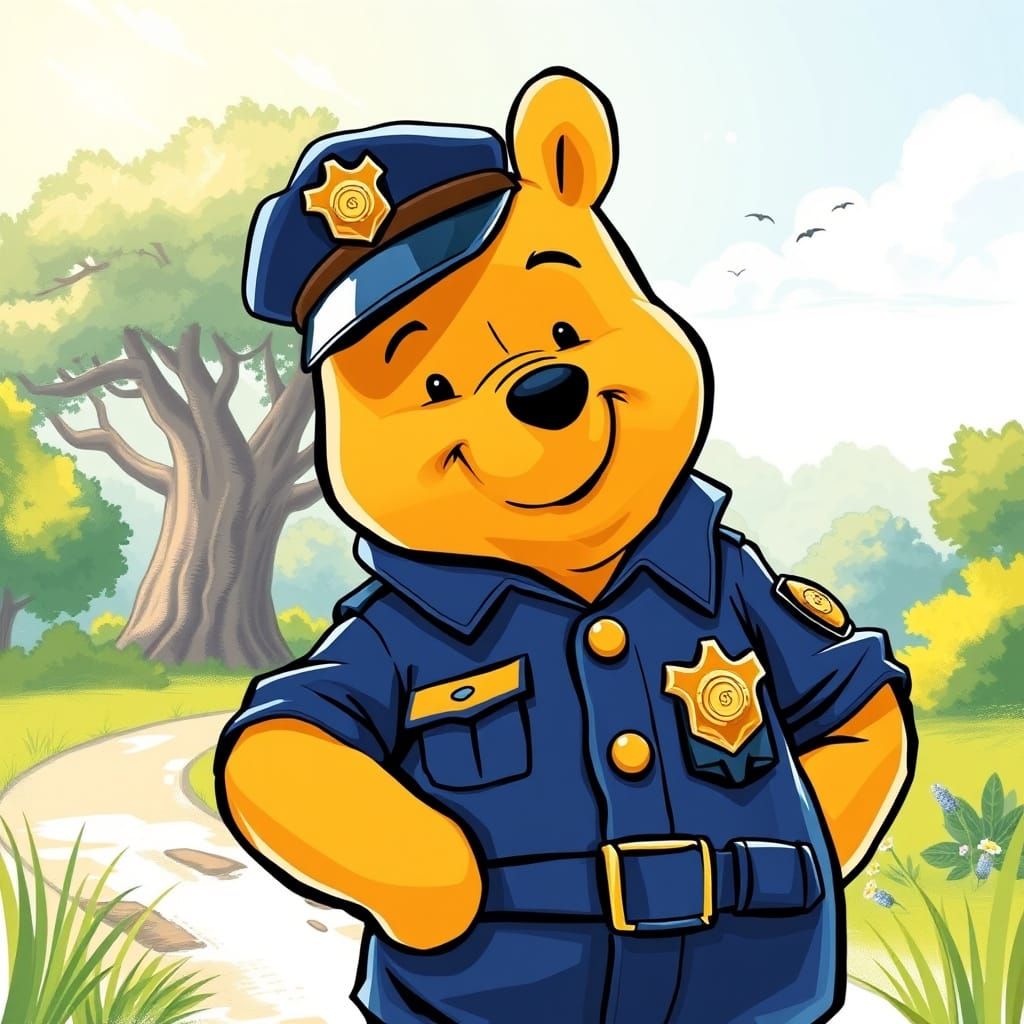 Winnie the Pooh as a Police Officer in a Bright Hundred Acre...