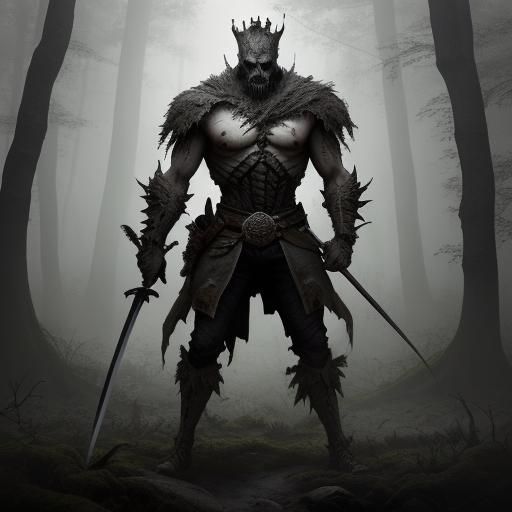 Warrior in Misty Forest, Dark Fantasy Art