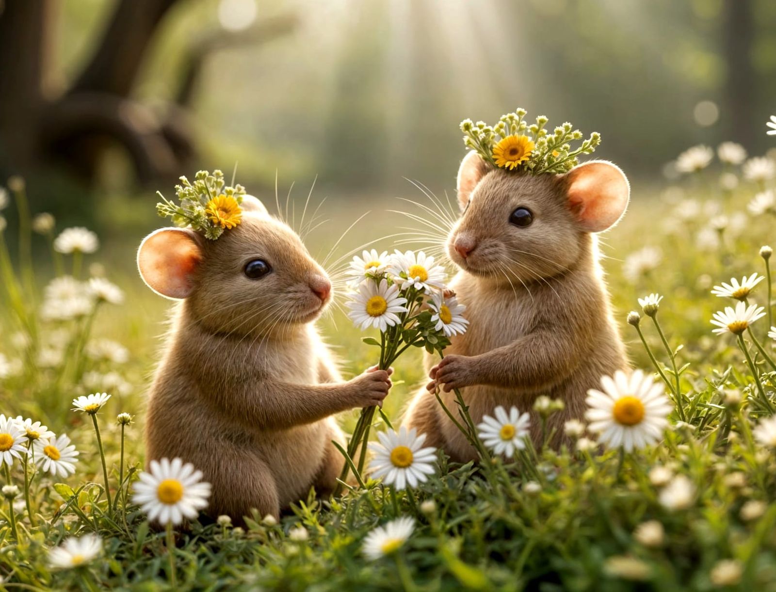 Ethereal Mice in Enchanted Woodland Bouquet Scene