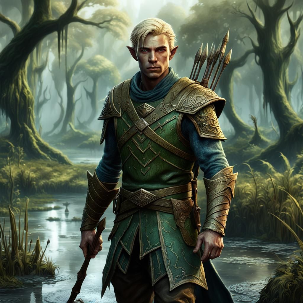 Elven Ranger in a Swamp: Fantasy Concept Art
