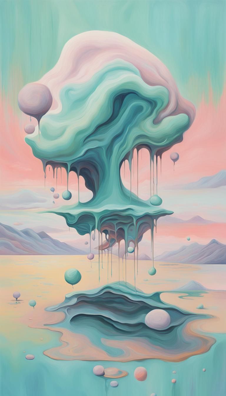 Abstract Pastel Surrealism: A Minimalist Oil Canvas