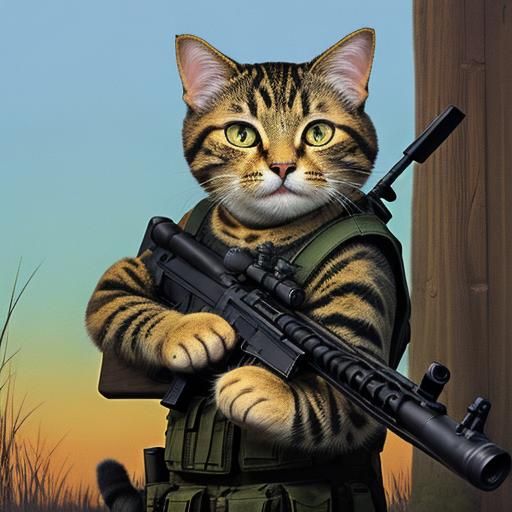 Cat with a Rifle: AI Generated Image