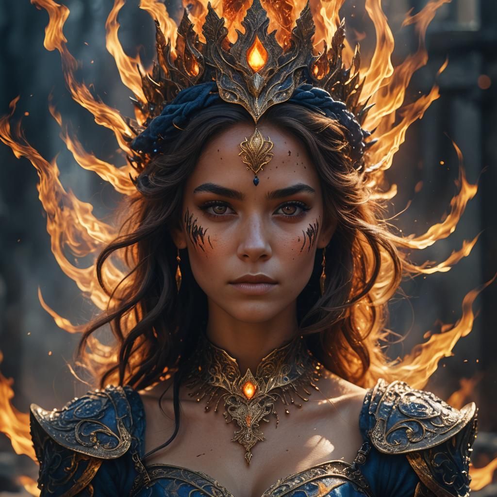 Fire Princess Portrait in Matte Painting Style
