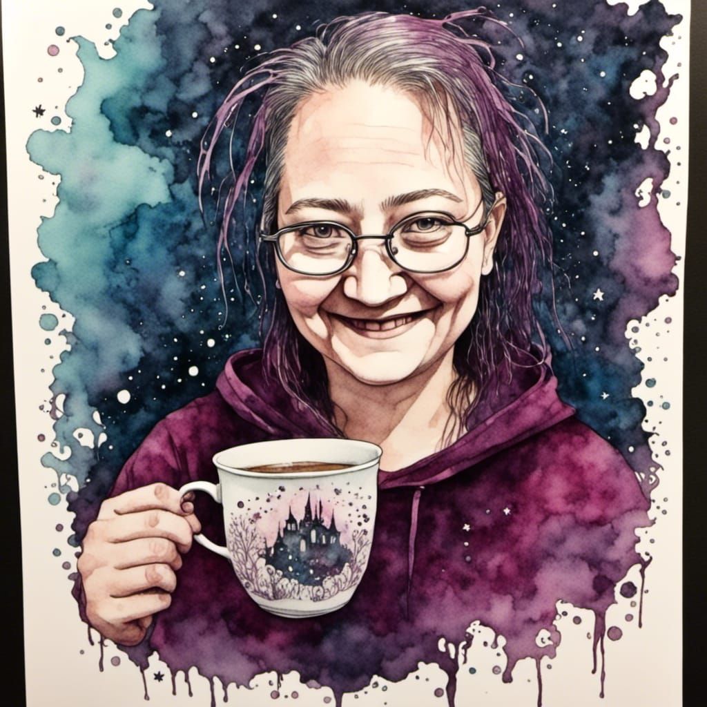 Bride's Reflection in a Cup: Watercolor Art