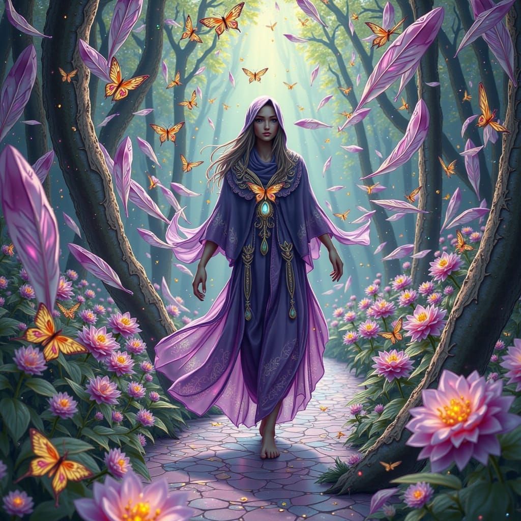 Mystical Figure Amidst Psychedelic Pathways