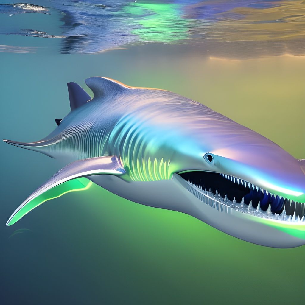 Opalescent Fractal Shark Leaps from the Ocean