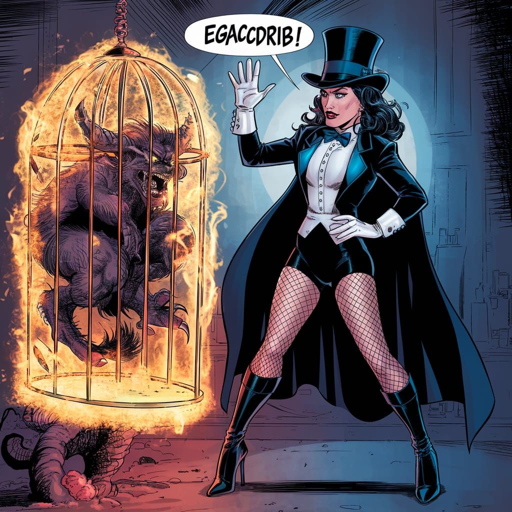 Comic Book Sorceress Battles a Demon