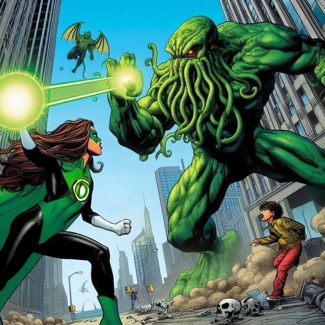 Green Lantern Confronts Cthulhu in Comic Art
