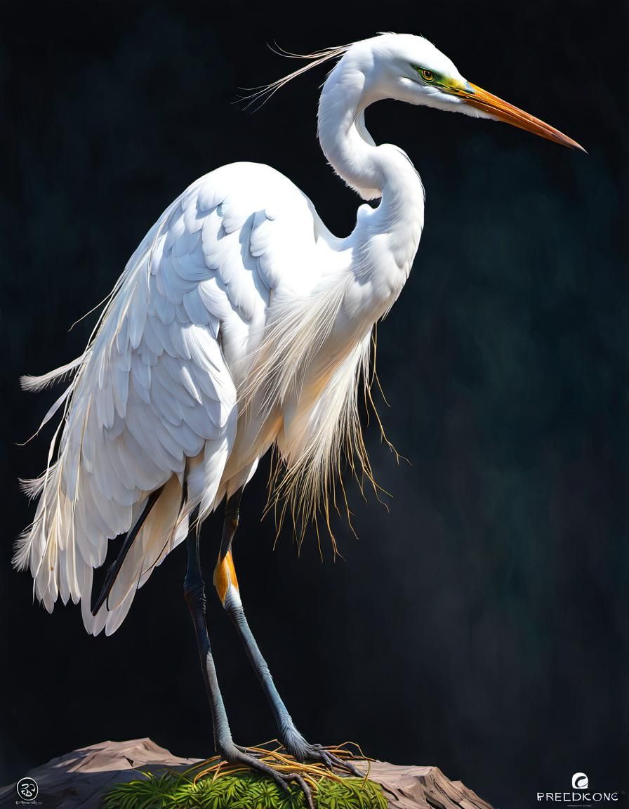 Great Egret Portrait in Detailed Digital Art Style