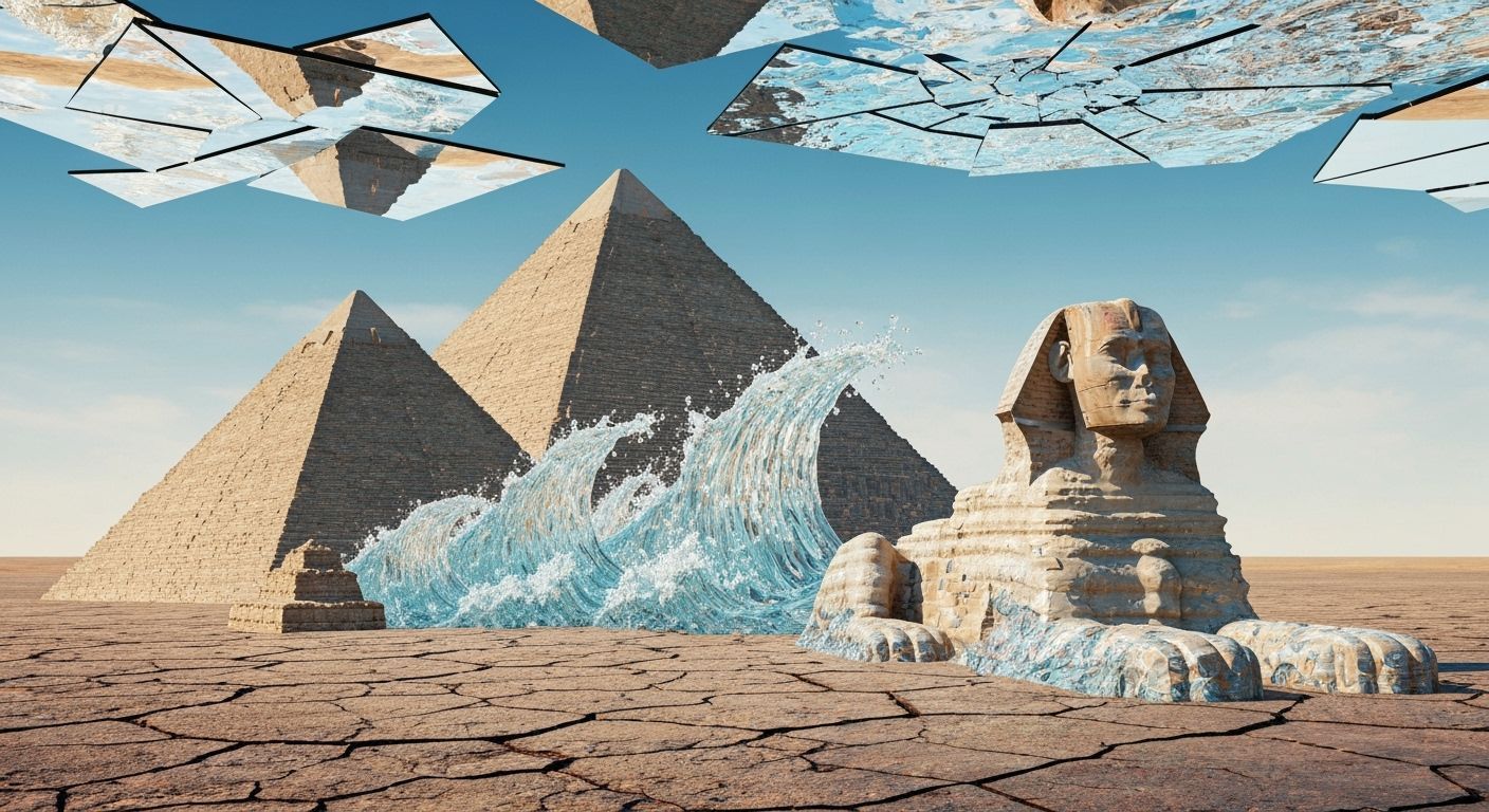 Great Pyramid and Sphinx Made of Water Waves
