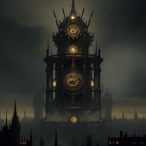 Steampunk Gear Dragon Over Gothic Cityscape