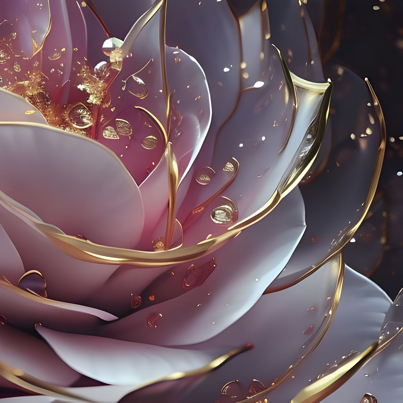 Glowing Rose with Gold Filigree as Macro Photograph