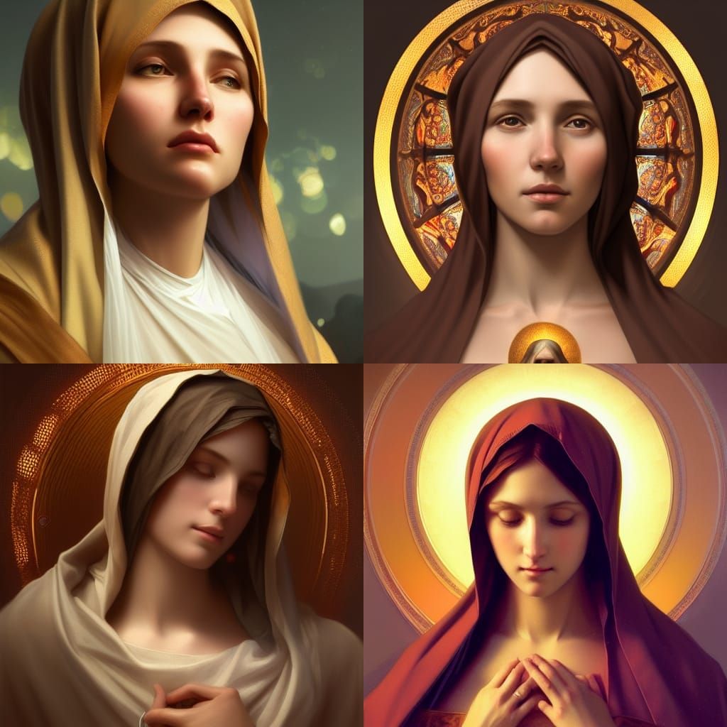 Detailed Portrait of Virgin Mary in Art Nouveau Style