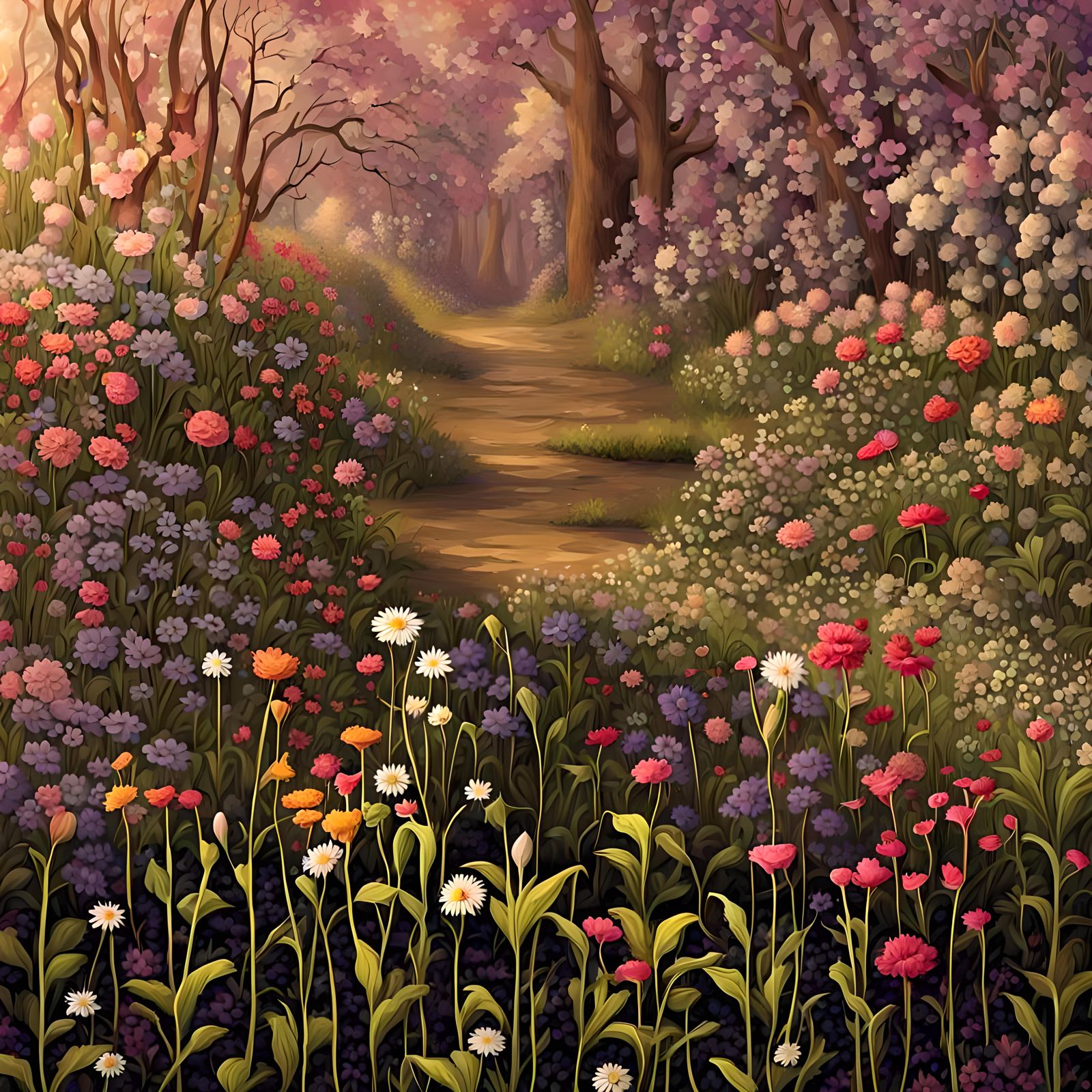 Path through Fantasy flower garden