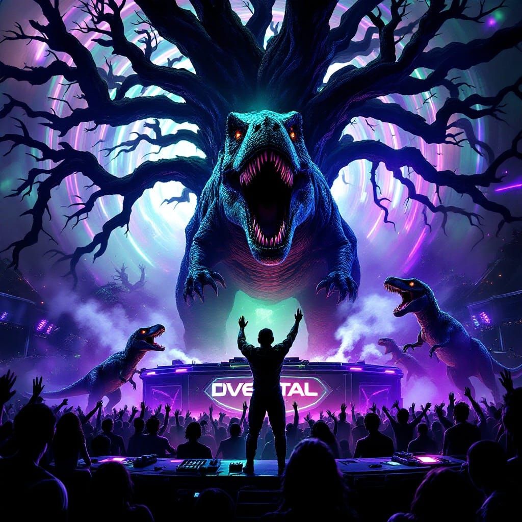 T-Rex Rave: Prehistoric Meets Cyberpunk in Neon Lights