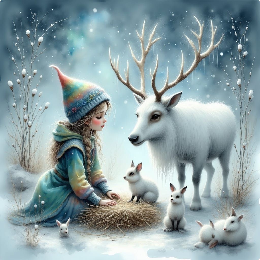 Ethereal Reindeer Gathering in Arctic Serenity