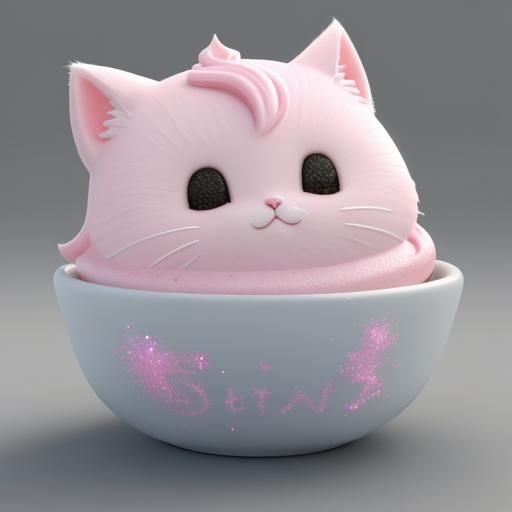 Kawaii Cat Enjoys Cupcake: 3D Anime Art