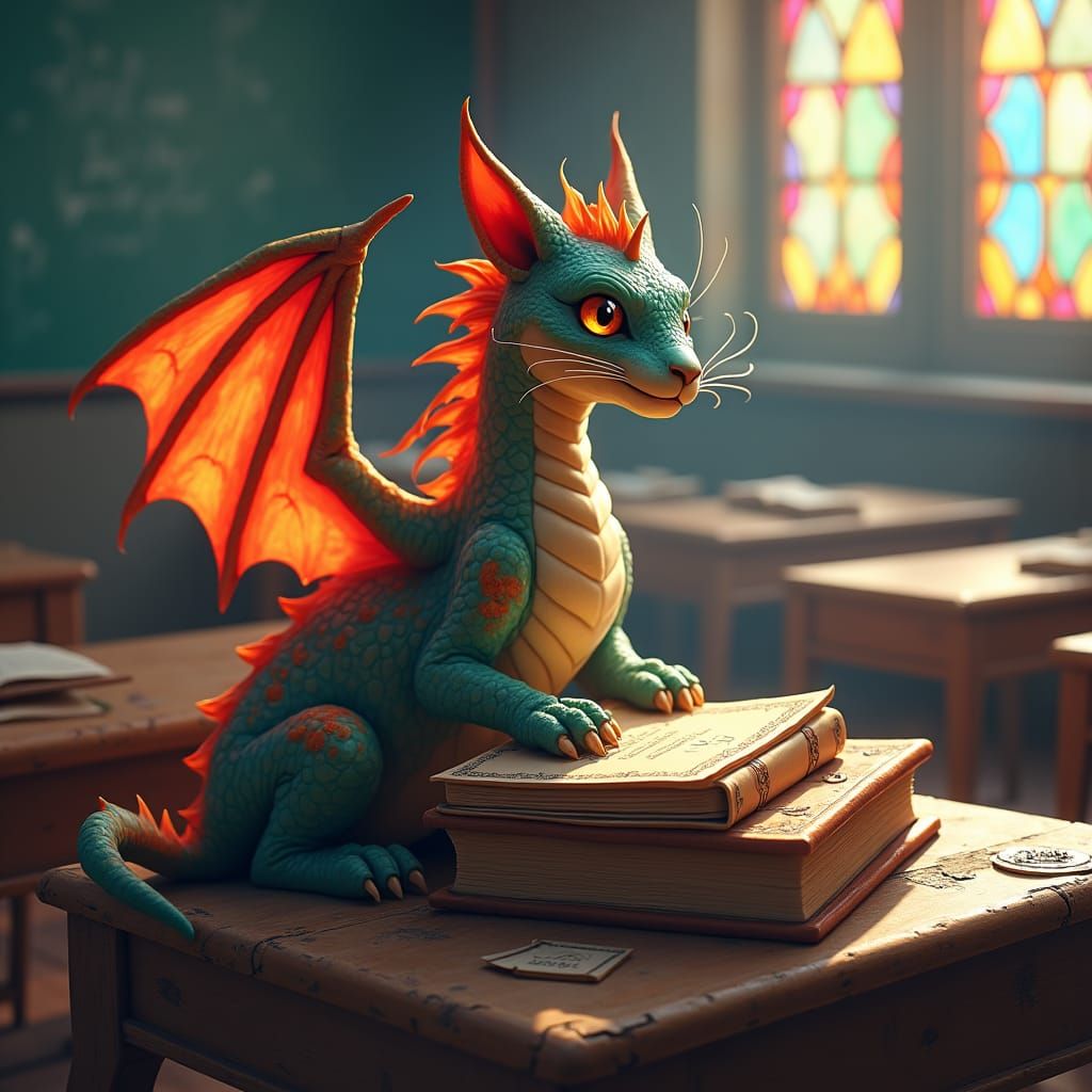 Majestic Cat Dragon Pupil in Fantasy Classroom